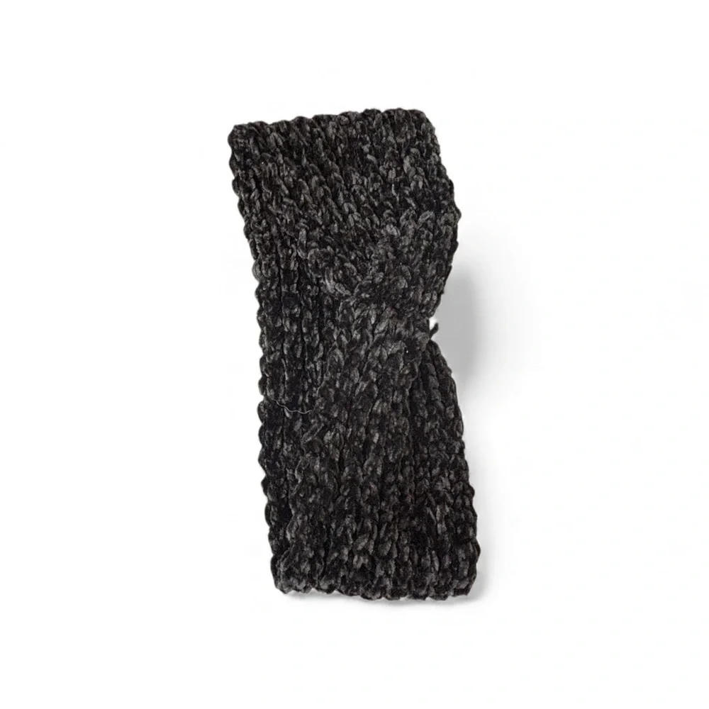Cozy Black Knitted Headband Hair-Through Opening, Warm Winter Ear Warmer